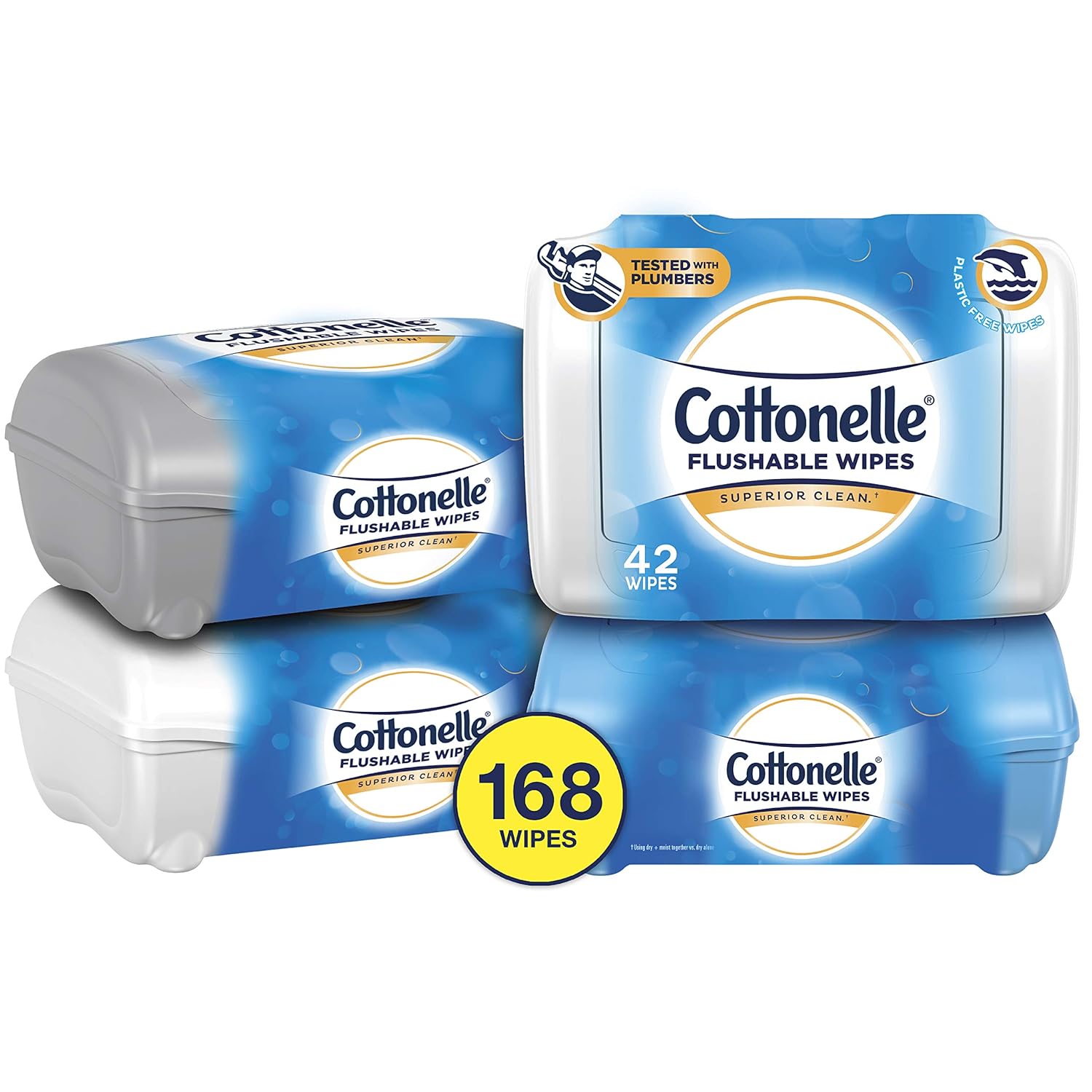 Cottonelle Fresh Care Flushable Cleansing Cloths Refillable Tub,42 Count (Pack of 4)