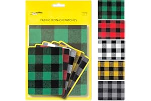ZEFFFKA Premium Quality Large Plaid Tartan Fabric Iron-on Patches Inside & Outside Strongest Glue 100% Cotton Repair Decorati