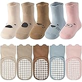JAKIDAR Baby Toddler Non Slip Socks with Grips, Little Girls Boys Walking Slipper Socks 5 Pairs