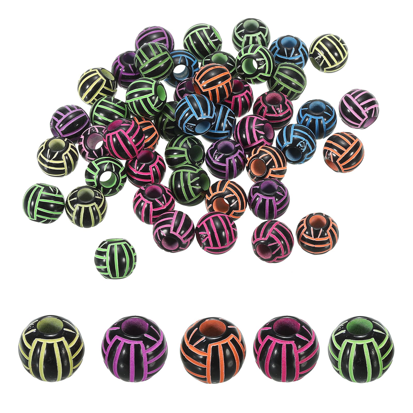 PATIKIL 12mm Mixed Color Acrylic Round Sports Beads, 60 Pack, Volleyball Beads, Craft Bead