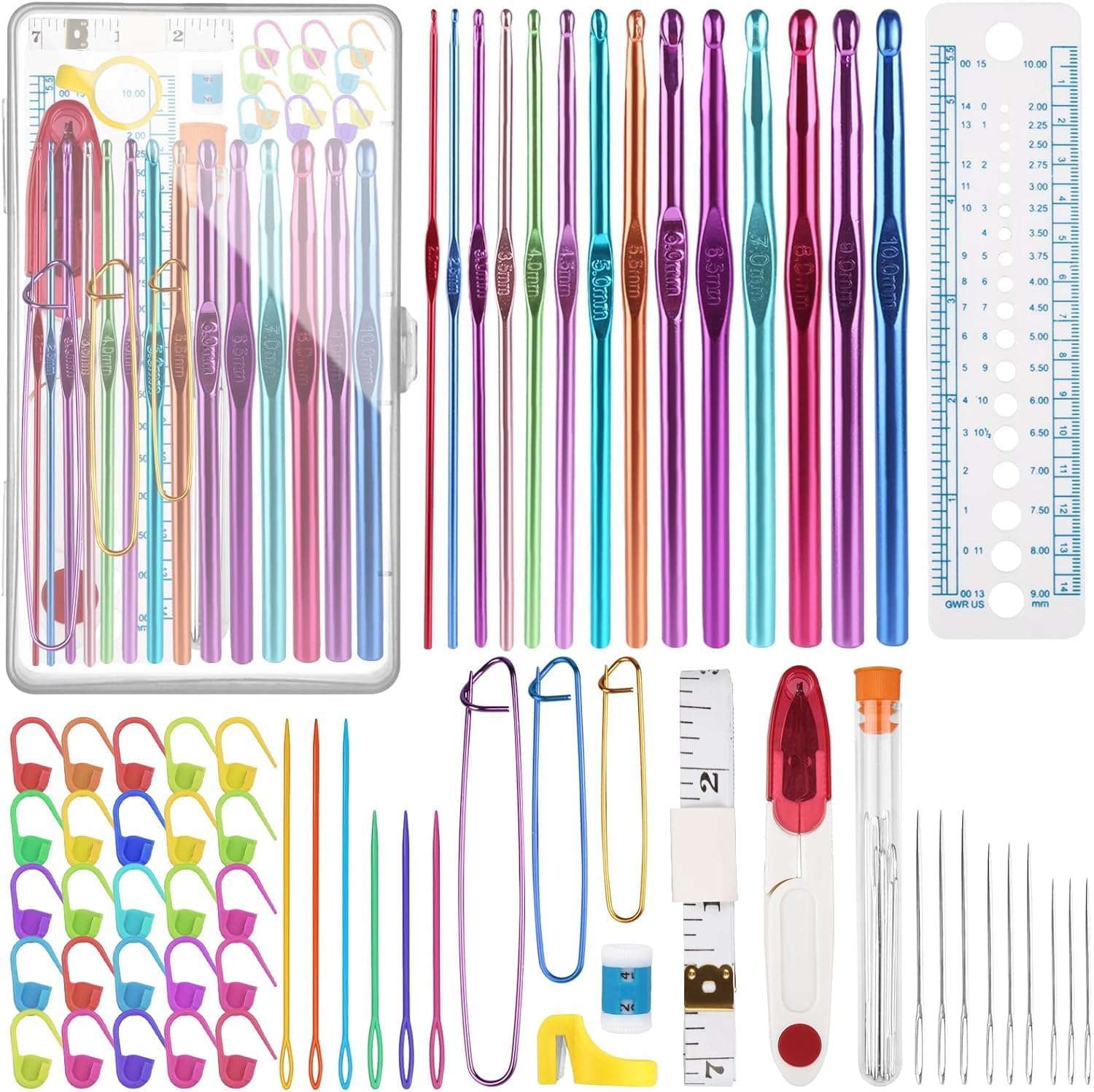 YINVA 59Pcs Crochet Hooks Set 14pcs Aluminum Crochet Hooks 20pcs Crochet Stitch Marker Knitting Accessories Tools with Case Crochet Kits for Beginners Adults 2.0mm-10.0mm — image 1
