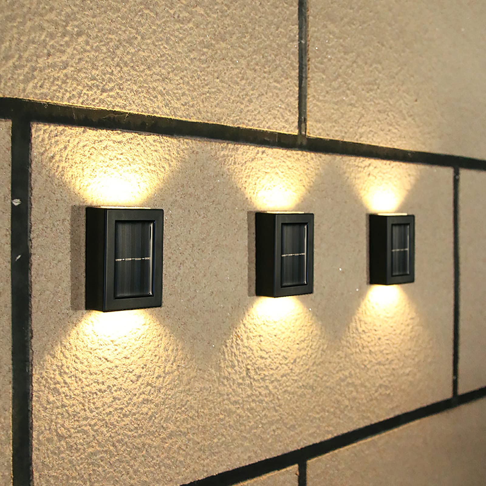 Konesky 4 Pack Up and Down Solar Wall Lights Solar Fence Lights Wireless IP65 Waterproof Outdoor Solar Lights for Fence, Yard and Veranda