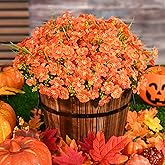 Waipfaru Artificial Mums for Outdoors, Fake Mums, 12 Bundles UV Resistant Artificial Fall Flowers for Outdoors, Faux Flowers for Outdoor Planters Patio Front Porch Window Yard Thanksgiving(Orange Red)