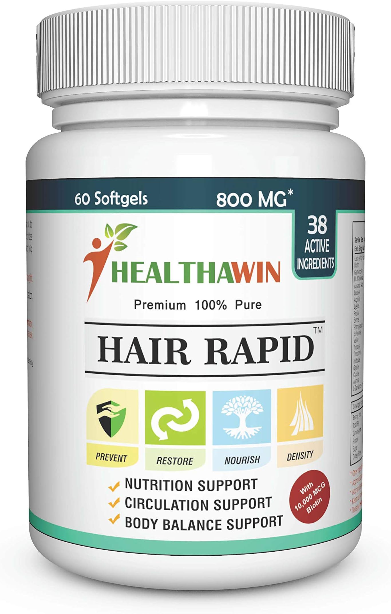 Healthawin Hair Rapid Biotin 10000 Mcg Hair Skin & Nails Supplement For Unisex - 60 Capsules