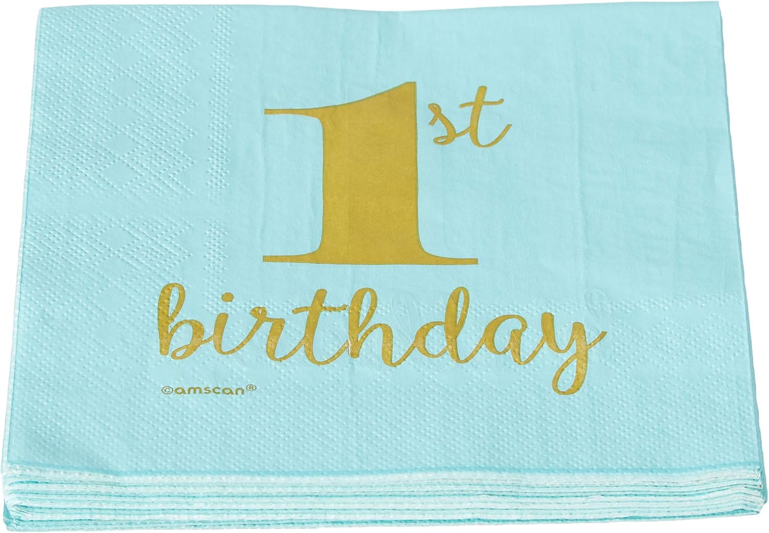 Amscan 1st Birthday Premium Blue Hot Stamped Beverage Napkins, Party Supplies, 6.5