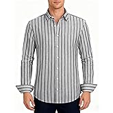 Lzzidou Men's Striped Button Down Shirt Cotton Blend Long Sleeve Collared Dress Shirts for Business Work Office Casual Date