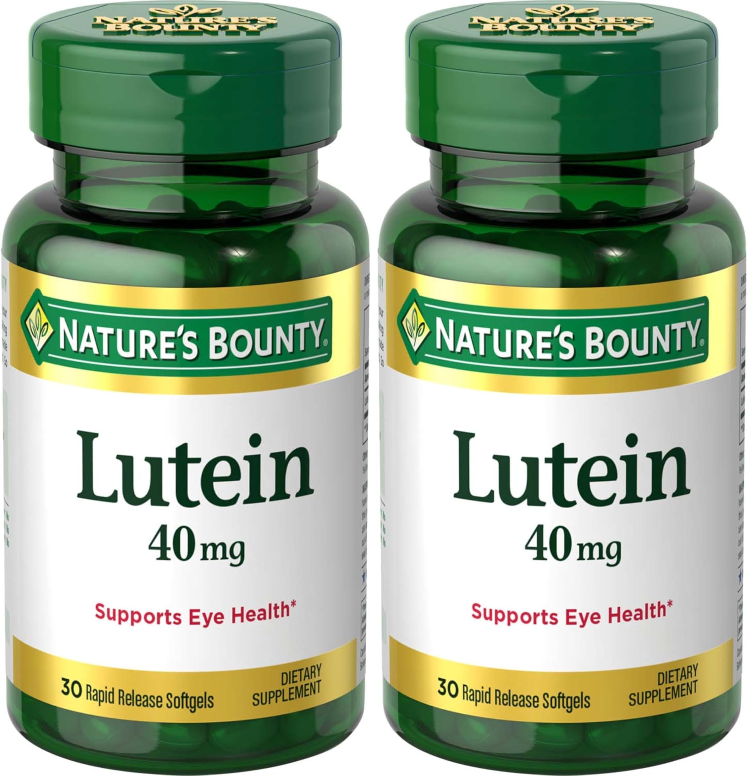 Nature's Bounty Lutein Pills, Eye Health Supplements and Vitamins, Support Vision Health, 40 mg, 30 Softgels (Pack of 2) Image