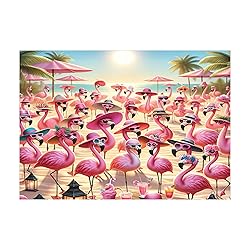 Ambesonne Flamingo Jigsaw Puzzle, Summer Beach with