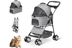 NOVA MICRODERMABRASION Pet Stroller 4 Wheels Dog Cat Stroller for Small Medium Dog Cats Carrier Jogger Travel Foldable Puppy with Detachable Carrier