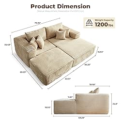 ovios 80" Oversized Sectional Lounge Chaise with