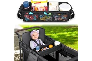 AROUY Stroller Snack Tray Attachment - Universal Stroller Snack Tray for Wonderfold Wagon W4 Accessories - Snack Tray for Kids - Easy to Clean Stroller Wagon Snack Tray with Cup Holder (L (W2 Model))
