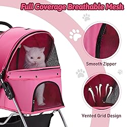 Azaeahom Pet Stroller 4 Wheels Dog Cat Stroller for