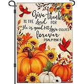 NASIAN Fall Thanksgiving Pumpkin Garden Flag 3Ply Polyester Thankful Give Thanks Fall Thanksgiving Pumpkin Garden Flags for Outside 12×18 Inch Double Sided Yard Signs Outdoor House Decorations