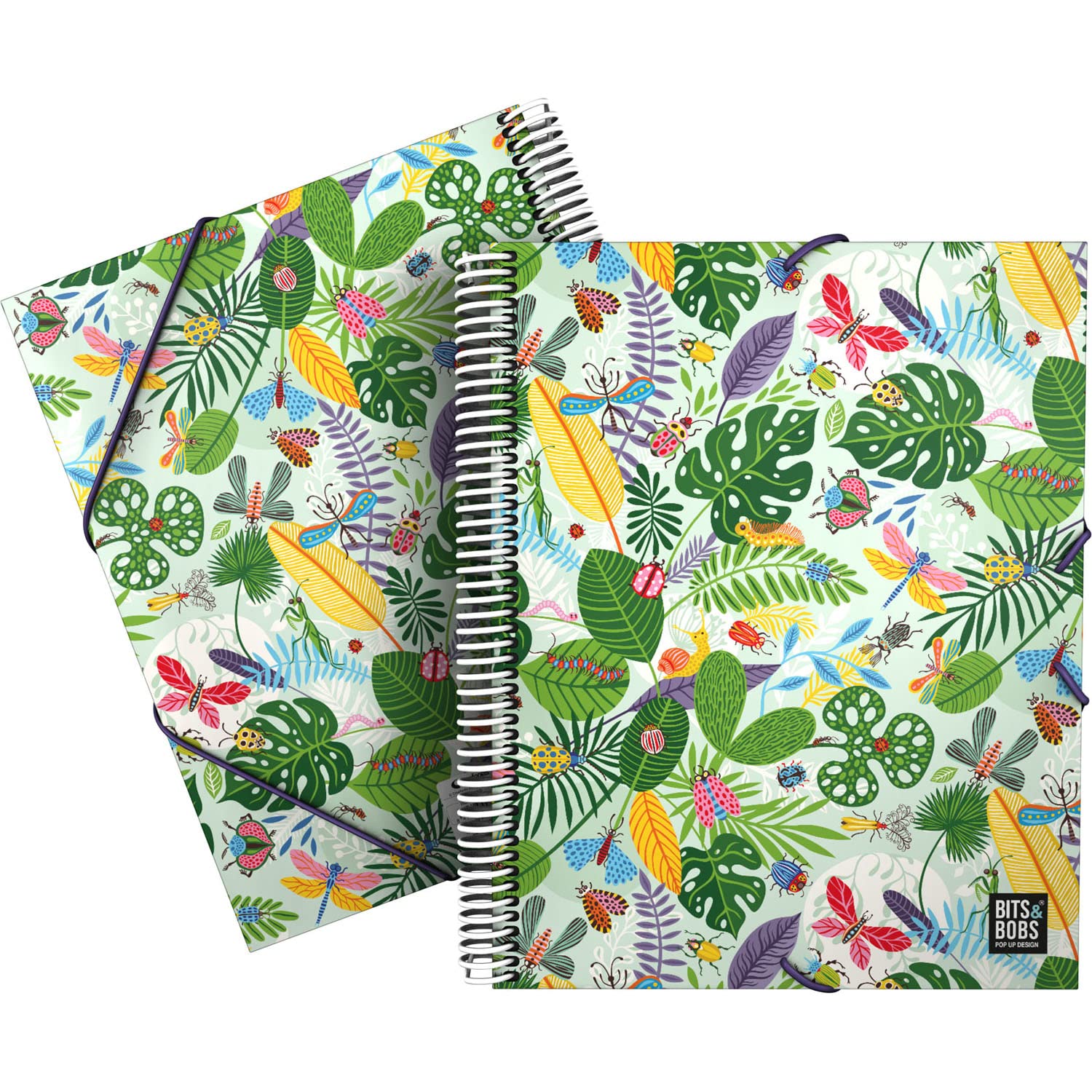 Grafoplás | Spiral Sorter Folder | A4 | 30 Transparent Sleeves | Polypropylene Flexible Caps | Includes Zipper Envelope | Bugs, Bits&Bobs Pop Up Design