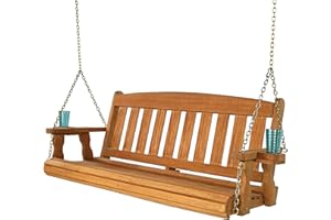 Amish Casual Heavy Duty 800 Lb Mission Treated Porch Swing with Hanging Chains and Cupholders (5 Foot, Cedar Stain)