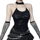 TSMNZMU Women Gothic Crop Tops Punk Grunge Sleeveless Halter Shirts Aesthetic Emo Tops for Girls Casual Sexy Tops