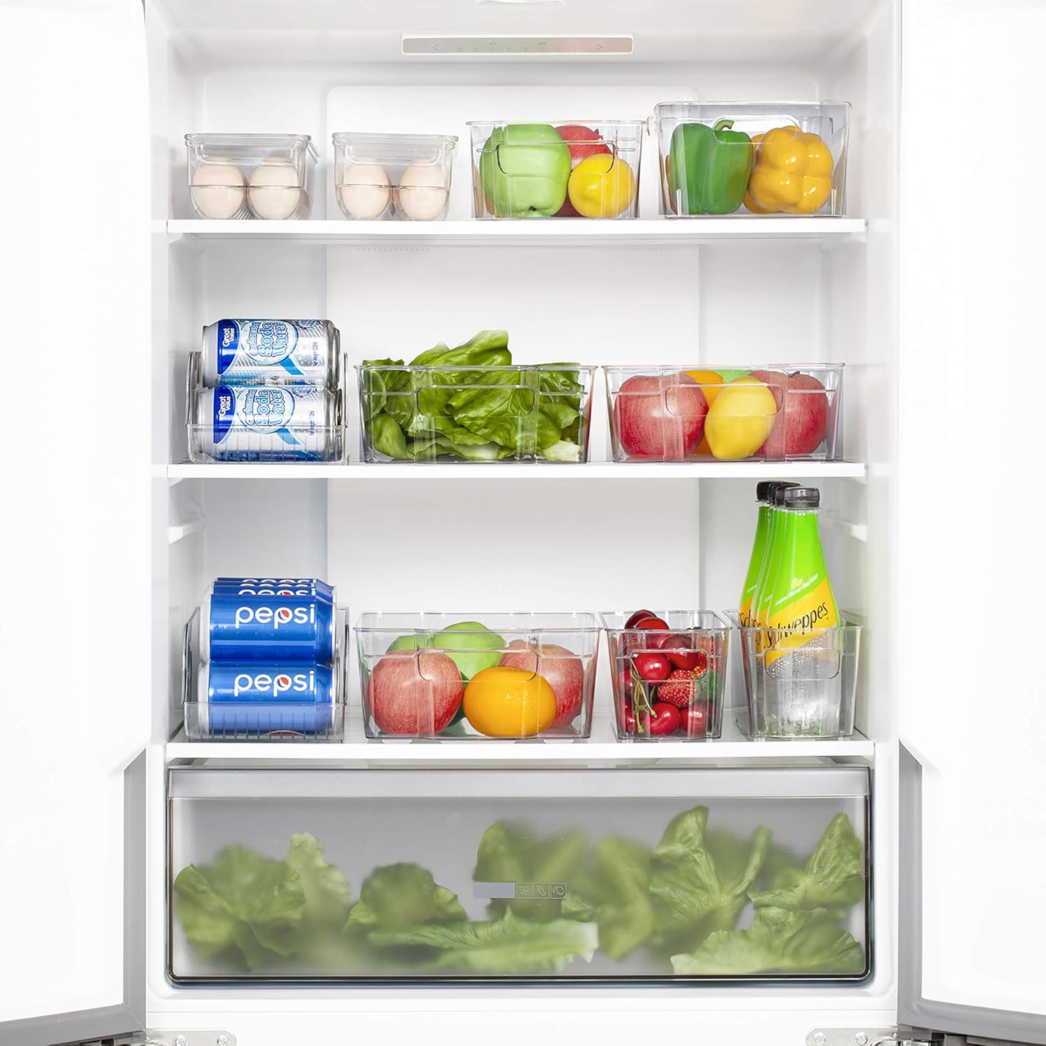 Refrigerator Organizer Bins, Vtopmart 4 Pack Large Clear Plastic Food Storage Bin with Handle for Freezer, Cabinet, Fridge, Kitchen Pantry Organization and Storage, BPA Free, 14.5" Long: Kitchen & Dining