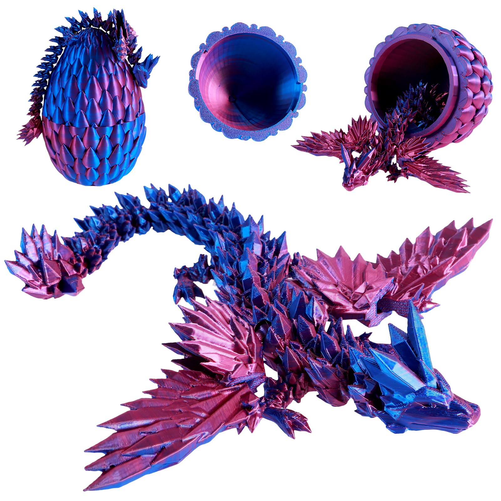 3D Printed Dragon Egg with Dragon (22.5cm) Inside, Mystery Articulated Crystal Animals Fidget Toys & Decor, 3D Print Surprise Animals Toy for Kids, Teens,Collectors (laser violet)