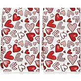 Valentine's Day Kitchen Towel Watercolor Red Hearts Dish Towels 18 x 28 Inch Watercolor Love Heart Hand Drying Tea Towel for Wedding Anniversary Cooking Baking, Set of 2
