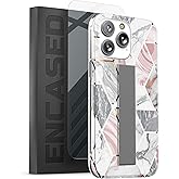 ENCASED Finger Loop Case Designed for iPhone 14 Pro Max Case with Strap and Screen Protector - Cute Marble Design for Women (Retail Packaging)