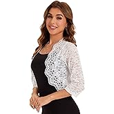 BENANCY Women's Elegant 3/4 Sleeve Sheer Floral Lace Shrug Cardigan