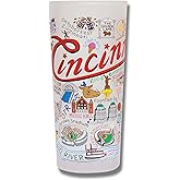 Catstudio Drinking Glass, Cincinnati Frosted Glass Cup for Kitchen, Drinking Glasses, 15oz Dishwasher Safe Tumbler, Wedding Gifts