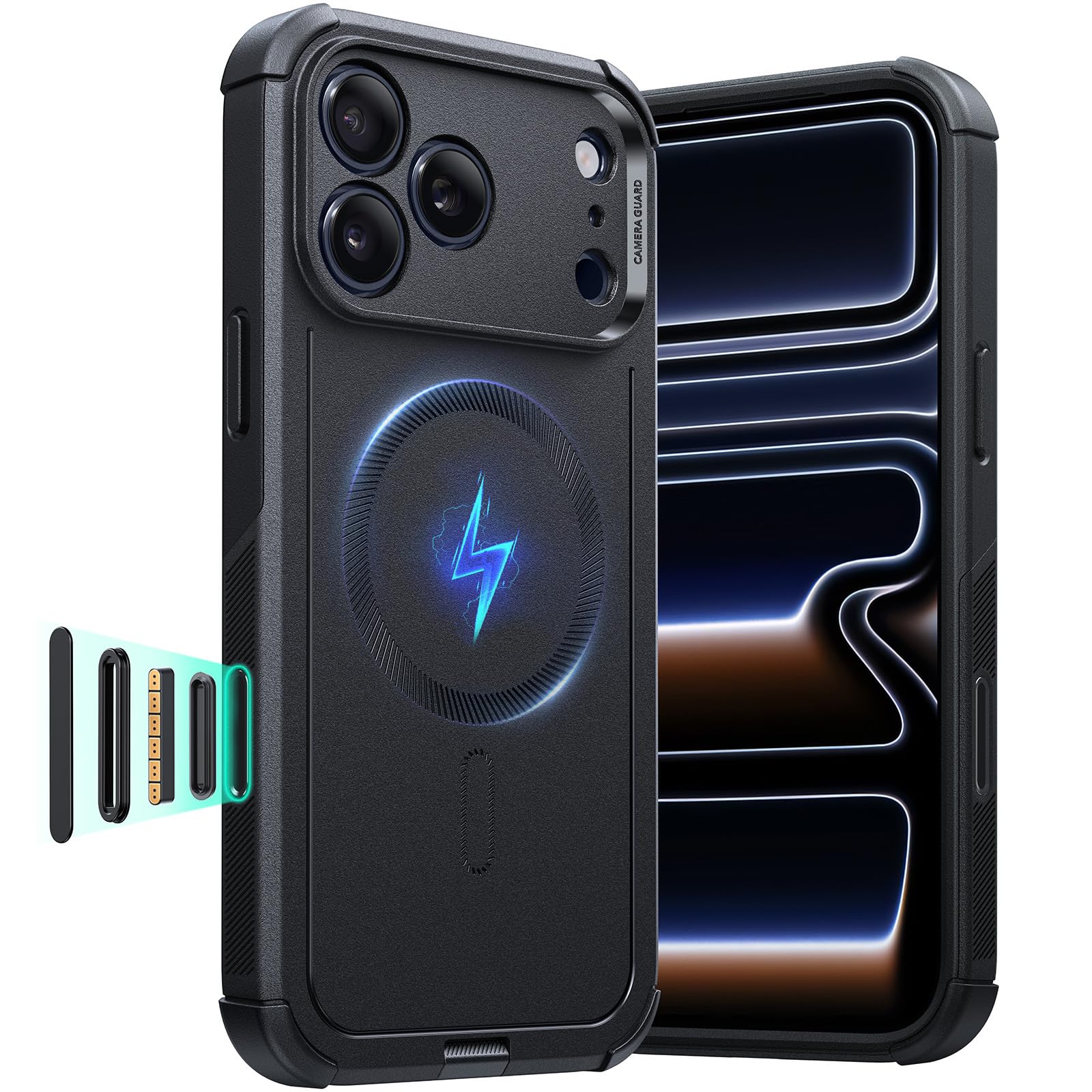 Photo 1 of ESR for iPhone 17 Pro Case, 7X Military-Grade Drop Protection with Camera Control Button, Shock-Absorbing Phone Rugged Cover, Compatible with MagSafe Accessories, Magnetic Cyber Series, Black