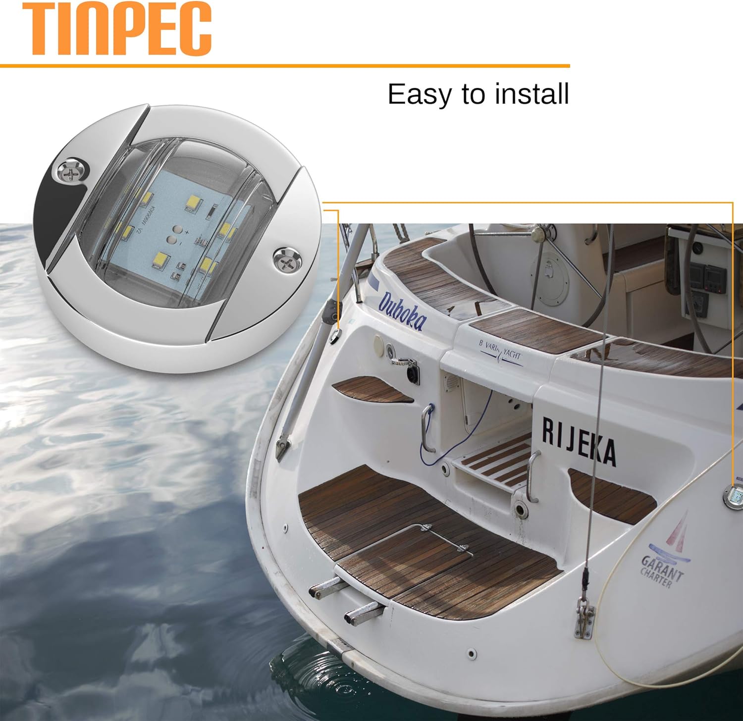 Tinpec Navigation Lights, 4PCS Marine Lights IP67 Waterproof Boat LED Lights 12V with Chrome Bezel for Boat Transom Mount Stern Anchor Side Bow Deck Suitable&ndash; Blue