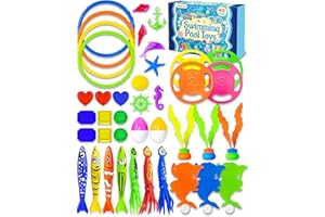 WALENCED 40 Pcs Diving Pool Toys for Kids Ages 4-8, Beach Toys with Storage Box, Summer Swimming Pool Toys, Pool Game Toys for Kids, Water Toys for Kids Ages 3-5 4-8 8-12