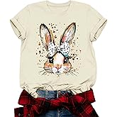 Easter Shirts for Women: Cute Bunny Shirt Leopard Rabbit Tshirt Easter Egg Hunt Funny Graphic Tee Tops