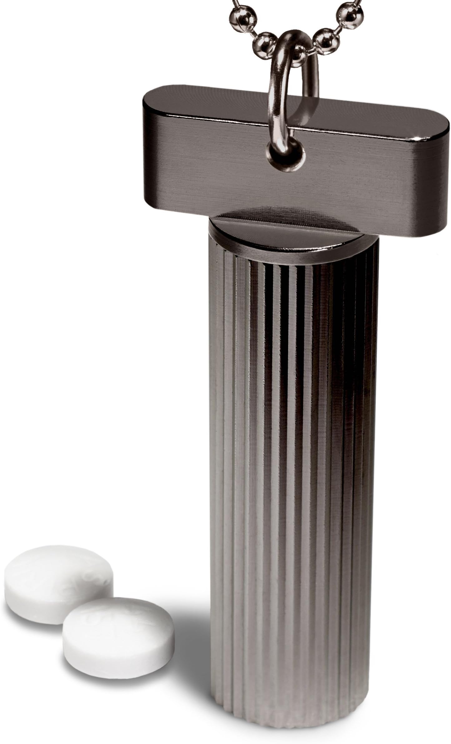 Cielo - Designer Black Nickel Pill Case Keychain Pill Holder for Medicine, Allergy Pills, Ibuprofen, Aspirin - Made in The USA, Cielo's Pill Container Keychain Pill Fob is The Best!