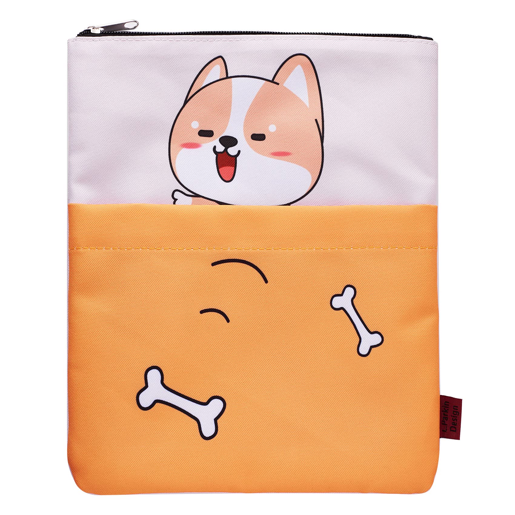 Shiba Inu Dog Book Covers - Washable Fabric Book Sleeves with Zipper, Medium 11 Inch X 8.7 Inch (Orange)
