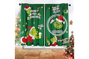 Cuteiush Christmas Curtains Kitchen/Café How Stole Christmas New Year Holiday valances and Panels 2pc Set 26'' W x 45'' L Green