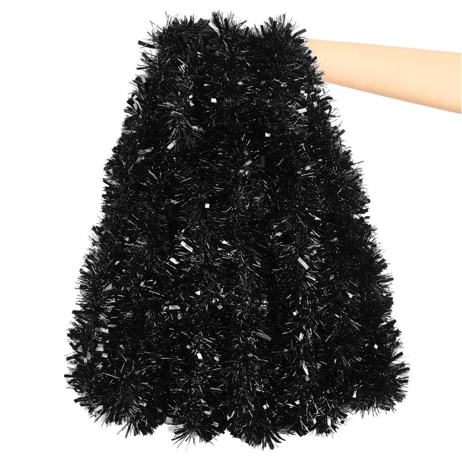 ZALAON Black Tinsel Garland, 10M Thick Halloween Tinsels Garland for Christmas Tree Decorations Indoor Outdoor Party Supplies