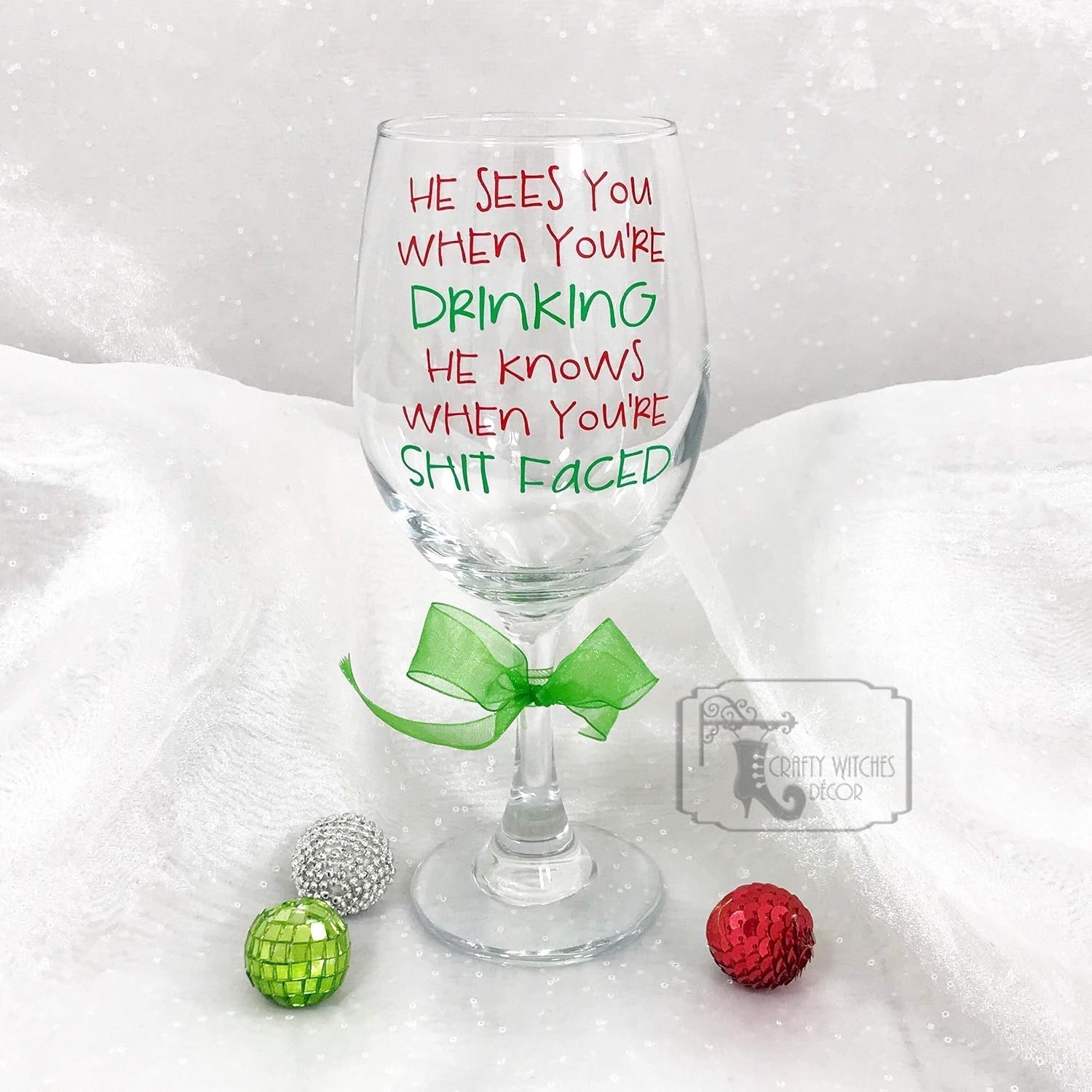 Funny Christmas Gifts Christmas Gifts Holiday Gifts He Sees You When Youre Drinking He Knows When Youre Shit Faced Wine Glass Gifts 