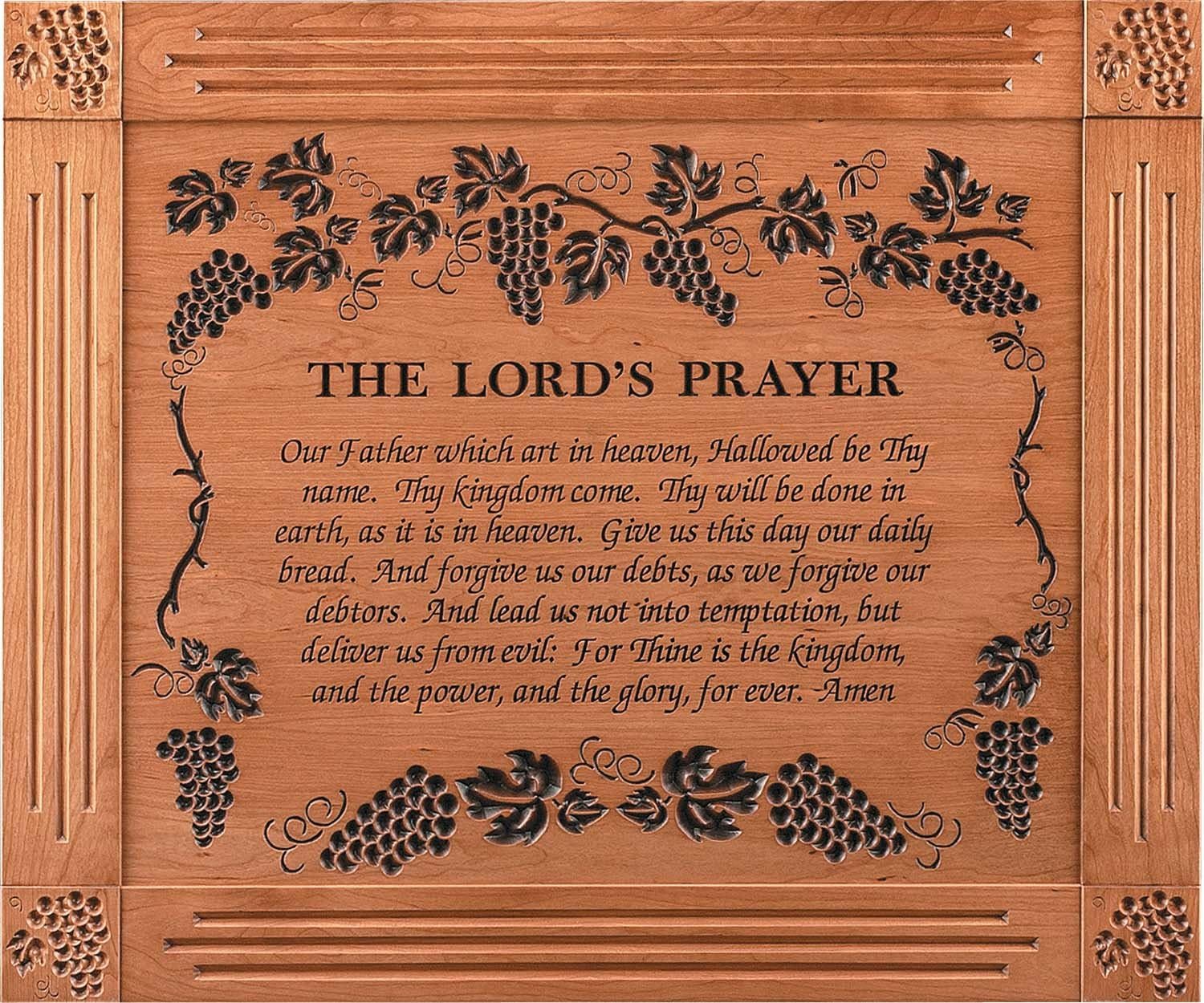 The Lord's Prayer Grape Vine 39 x 33 Cherry Wood Carved Wall Mounted