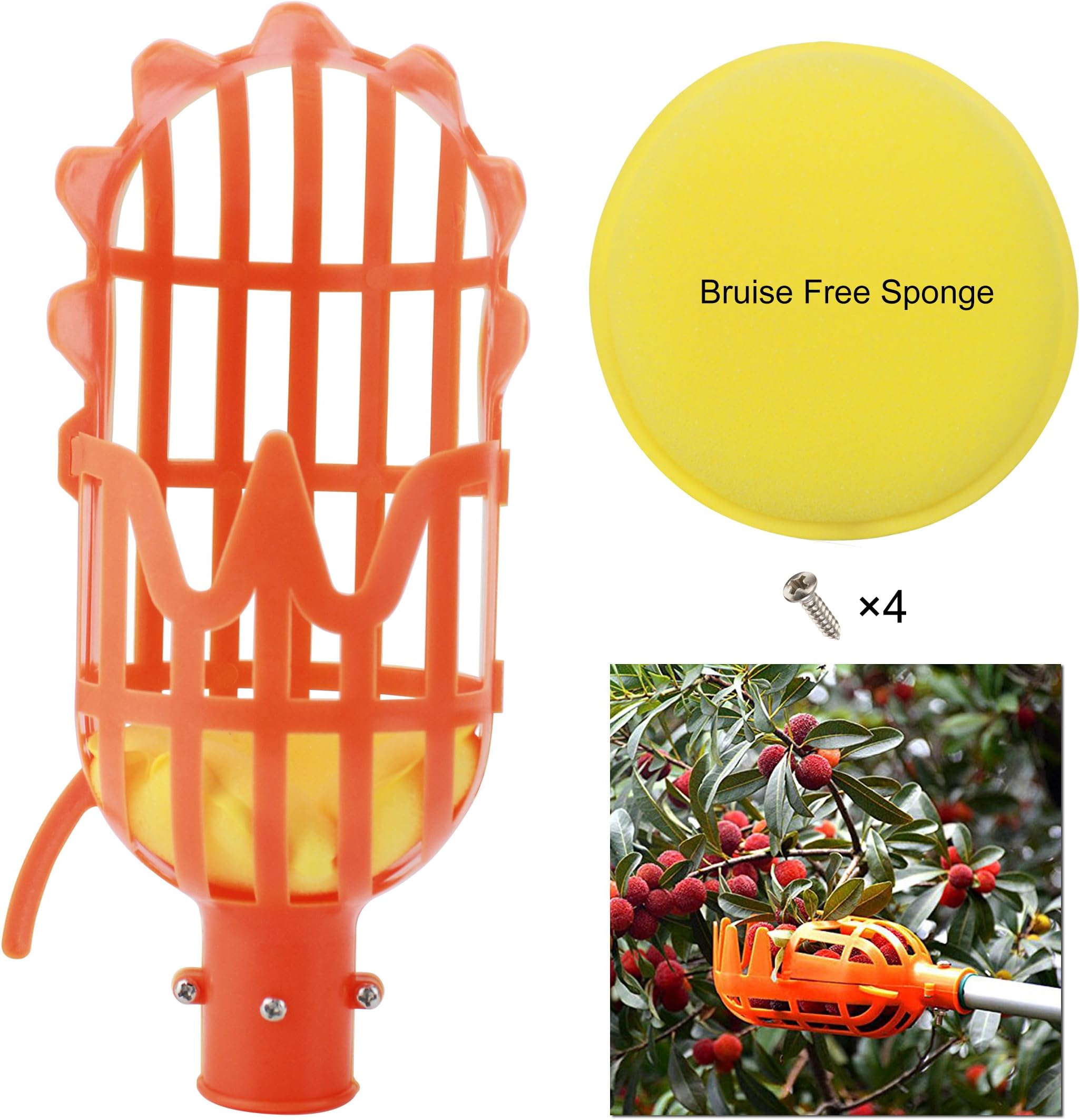STARRICH Plastic Fruit Picker Basket Head, Fruits Catcher for Harvest Picking Apple Mango Pear Peach Kiwi Lemon Tree Harvester Tool (Small)