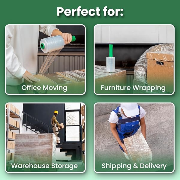 LEDRONA 4 ROLL STRETCH WRAP FOR MOVING WITH HANDLES – 5IN WIDE, 1000FT PLASTIC STRETCH WRAP ROLL FOR PACKING, WRAPPING FURNITURE, PALLET, LUGGAGE, BOXES – CLEAR SHRINK FILM – MOVING SUPPLIES