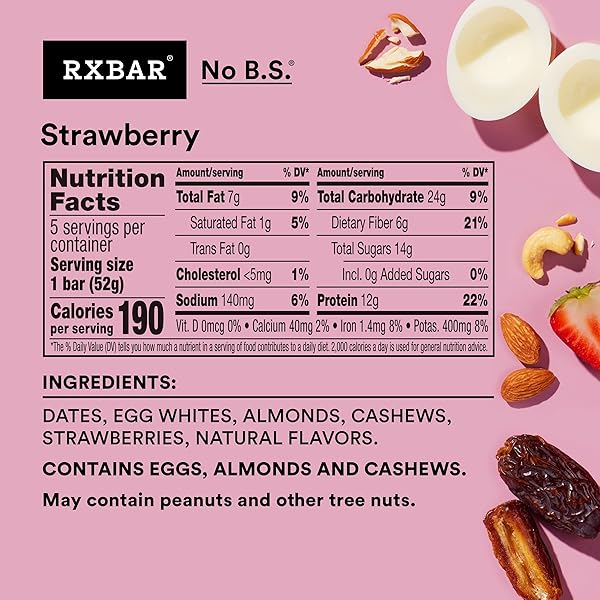 RXBAR PROTEIN BARS, 12G PROTEIN, GLUTEN FREE SNACKS, STRAWBERRY, 9.1OZ BOX (5 BARS)