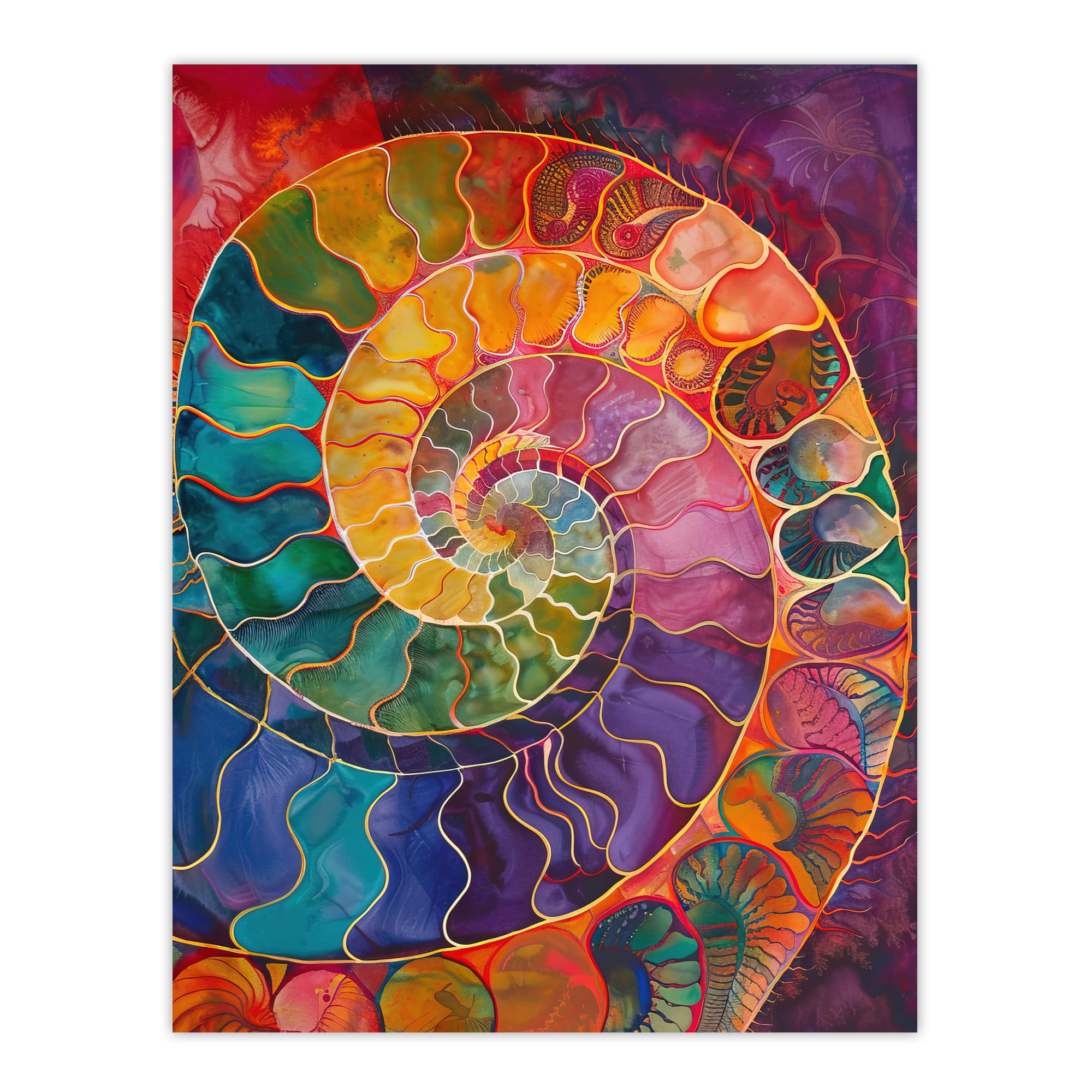 Artery8 Ammonite Shell Fossil Rainbow Pattern Painting Living Room Bathroom Extra Large XL Wall Art Poster Print