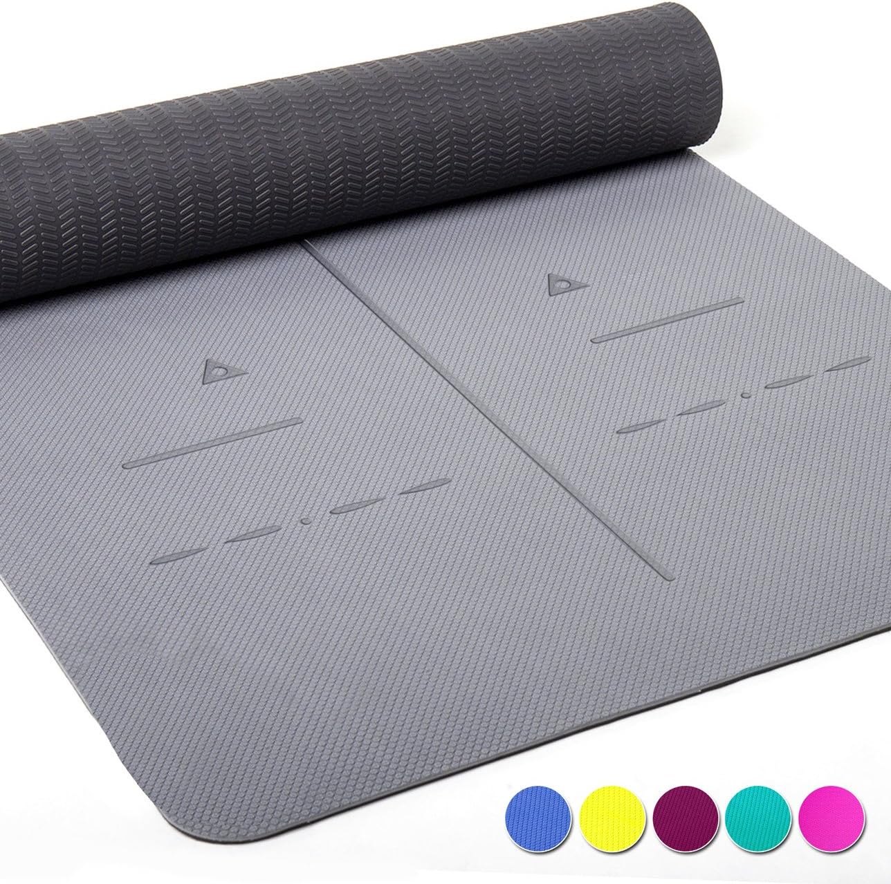Heathyoga Eco Friendly Non Slip Yoga Mat, Body Alignment System, SGS Certified TPE Material - Textured Non Slip Surface and Optimal Cushioning,72