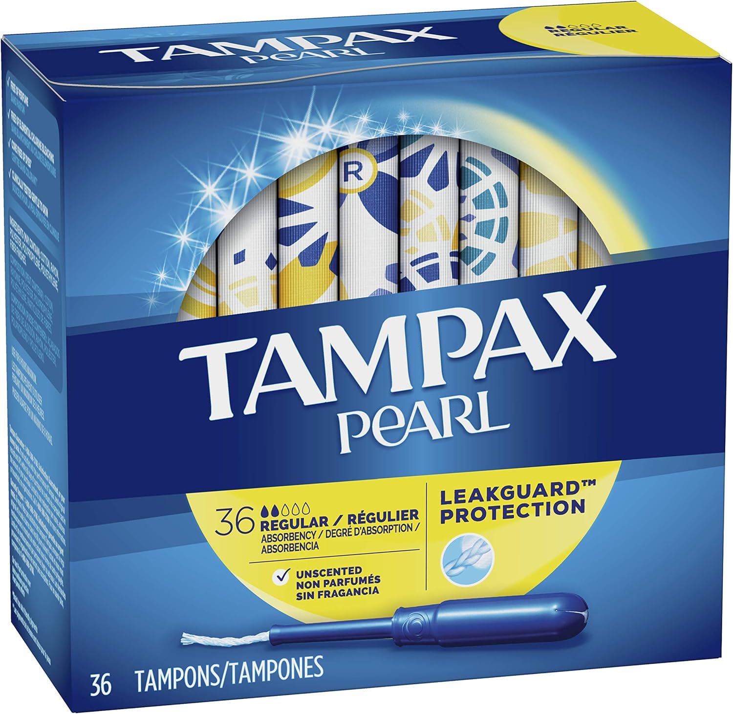 Tampax Pearl Tampons with Plastic Applicator, Regular Absorbency, Unscented, 36 Count: Health & Personal Care