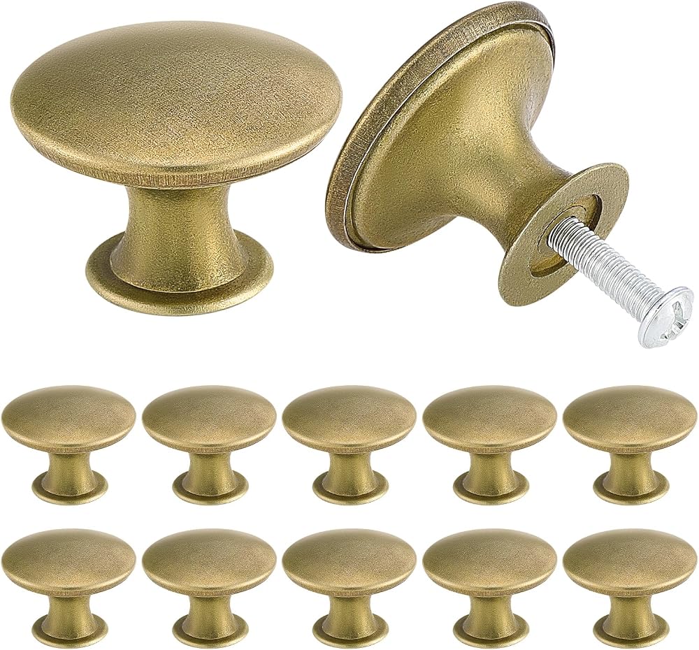 TsunNee 24Pcs Vintage Cabinet Knobs 30mm Round Antique Brass Furniture Handles
