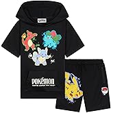 Pokemon Sweatshirt and Sweatpants Track Suit for Boys Teenagers 2 Piece Short Set Boys Hoodie Pikachu Kids Clothes Summer Set