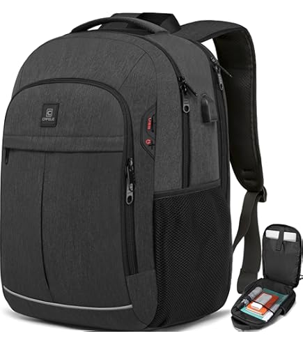 CAFELE 17.3 inch Laptop Backpack,School Bookbag Computer Rucksack with USB Charging Port,Water Resistant Sturdy Bagpack for Business College School Travel,Men Women Casual Daypack,Black : Electronics