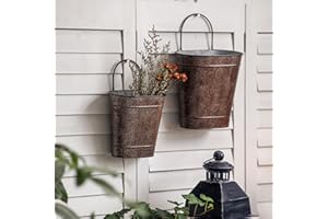 SOFE Set of 2 Vintage Oval Galvanized Wall Planter Basket - Decorative Hanging Wall Flower Pot - Farmhouse Garden Metal Wall Vase for Country Home Living Room