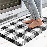 MAYHMYO Kitchen Mats Cushioned Anti Fatigue 0.47" Thick Black and White Buffalo Plaid Kitchen Rug Floor Mat Non Slip Waterproof Farmhouse Comfort Standing Mat for Home Office Sink