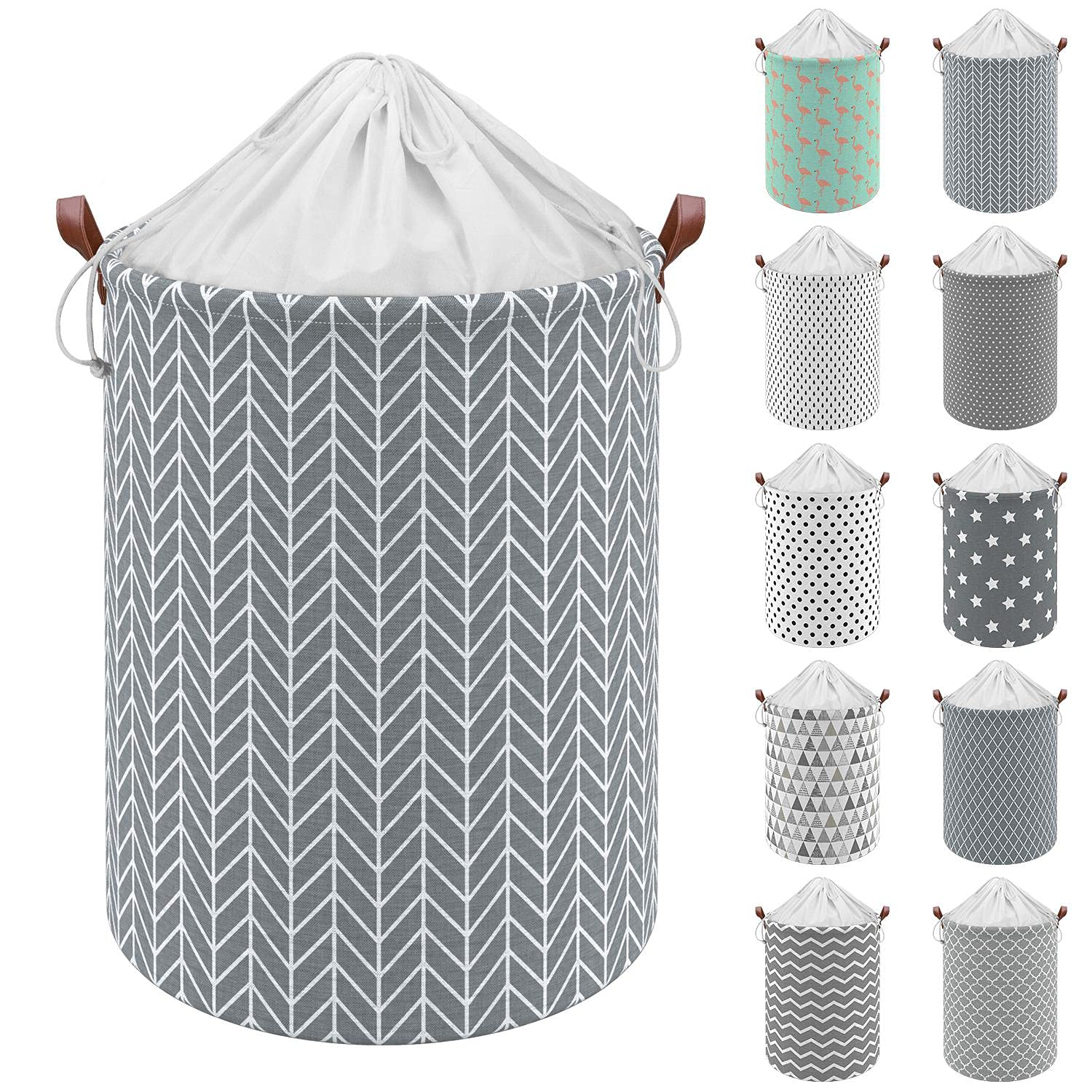 Vinsani 19.7” Freestanding Laundry Basket Storage Sorter with Drawstring Lid, Collapsible Thick Canvas Hamper Basket For Clothes, Toys, Blankets, Towels & other Bathroom and Bedroom Use – Arrows