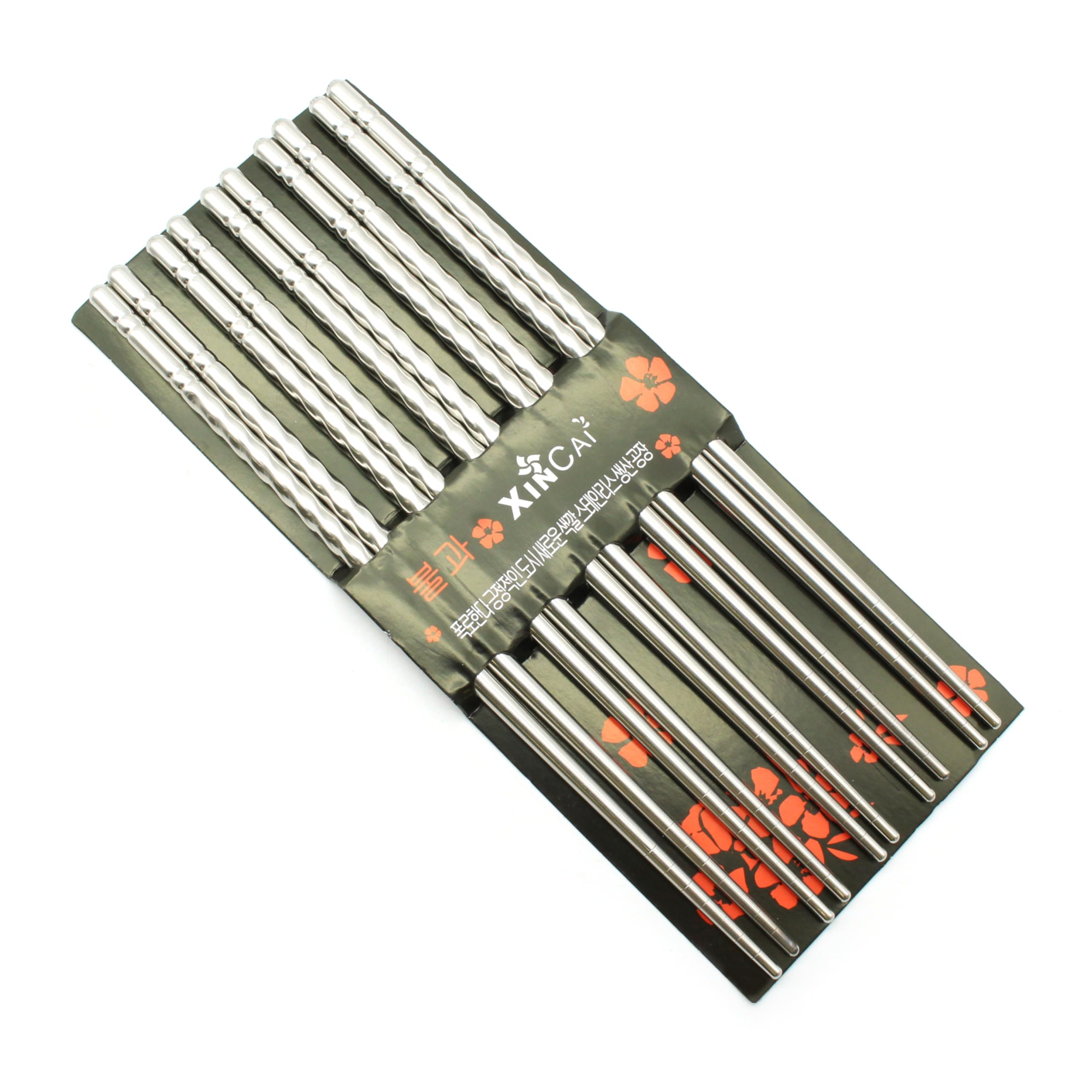 TEMO 5 Pairs Spiral Stainless Steel Chopstick Dish Wash Safe 10pc Asian Kitchen GC