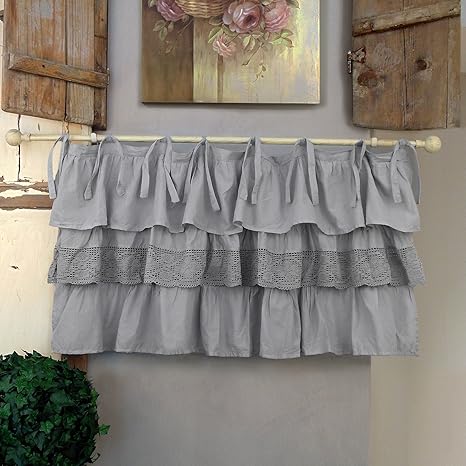 At17 Gardine Scheibengardine Kurzgardine Bistrogardine Mit Drei Ruschen Landhaus Shabby Chic Rusche Volant Hakelspitze 130x60 Grau Hakelspitze Grau Amazon De Kuche Haushalt